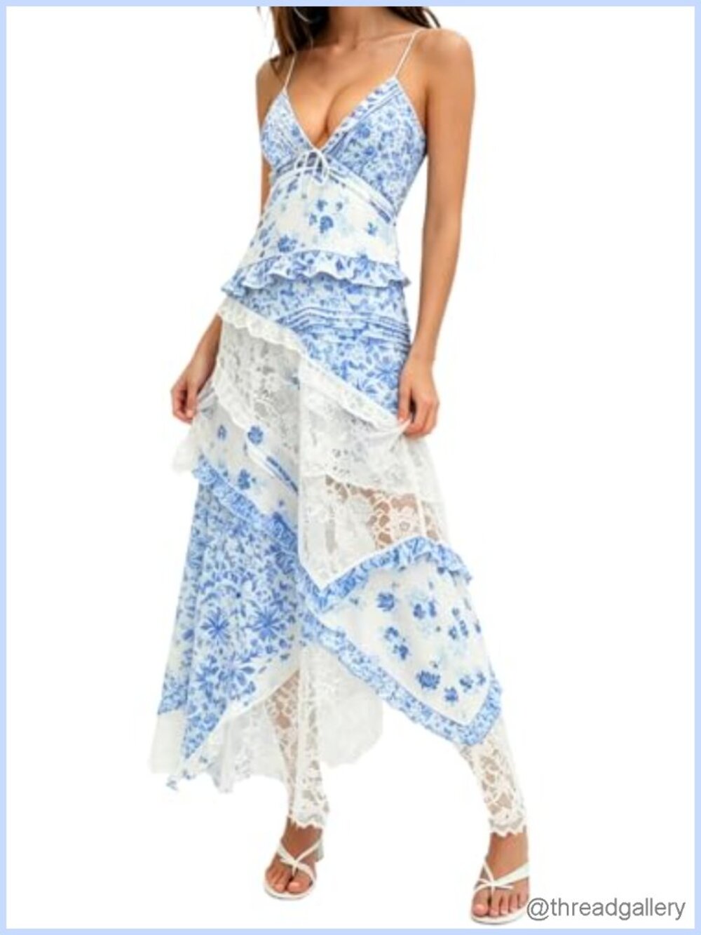 Boho Floral Lace Maxi Dress Spaghetti Strap Backless Ruffle Summer